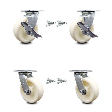 Service Caster 6 Inch Nylon Caster Set with Ball Bearings 4 Swivel Lock 2 Brake SCC-30CS620-NYB-TLB-BSL-2-BSL-2